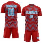 Benutzerdefiniertes Sublimations-Fußballtrikot mit rot-himmelblau-weißer Linie Benutzerdefiniertes Sublimations-Fußballtrikot mit rot-himmelblau-weißer Linie