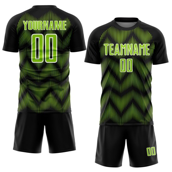 Benutzerdefiniertes schwarz-neongrün-weißes Sublimations-Fußballtrikot Benutzerdefiniertes schwarz-neongrün-weißes Sublimations-Fußballtrikot