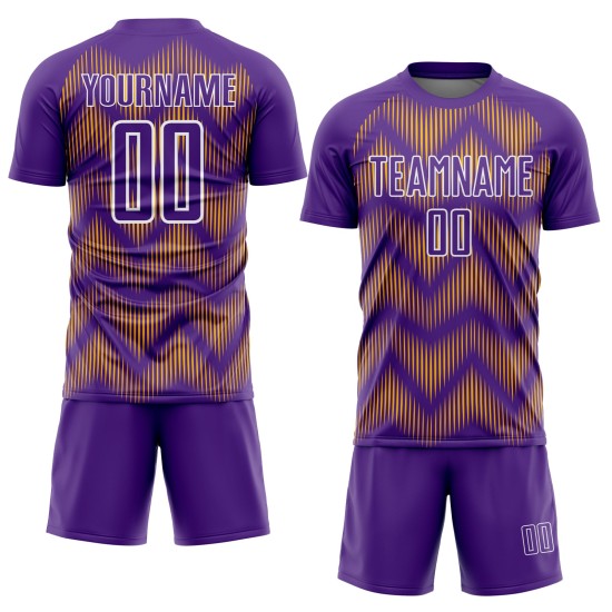 Benutzerdefiniertes Lila-Gold-Weiß-Linien-Sublimations-Fußballtrikot Benutzerdefiniertes Lila-Gold-Weiß-Linien-Sublimations-Fußballtrikot