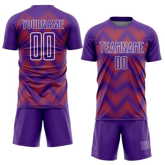 Benutzerdefinierte Lila Orange-Weiß Linie Sublimation Fußball Uniform Trikot Benutzerdefinierte Lila Orange-Weiß Linie Sublimation Fußball Uniform Trikot