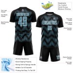 Benutzerdefiniertes Sublimations-Fußballtrikot mit schwarzer Schattenblau-weißer Linie Benutzerdefiniertes Sublimations-Fußballtrikot mit schwarzer Schattenblau-weißer Linie