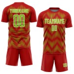 Benutzerdefiniertes Sublimations-Fußballtrikot mit roter, neongrüner und weißer Linie Benutzerdefiniertes Sublimations-Fußballtrikot mit roter, neongrüner und weißer Linie