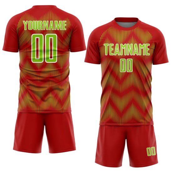 Benutzerdefiniertes Sublimations-Fußballtrikot mit roter, neongrüner und weißer Linie Benutzerdefiniertes Sublimations-Fußballtrikot mit roter, neongrüner und weißer Linie