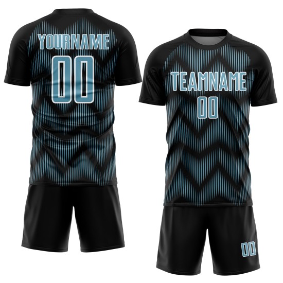 Benutzerdefiniertes Sublimations-Fußballtrikot mit schwarzer Schattenblau-weißer Linie Benutzerdefiniertes Sublimations-Fußballtrikot mit schwarzer Schattenblau-weißer Linie