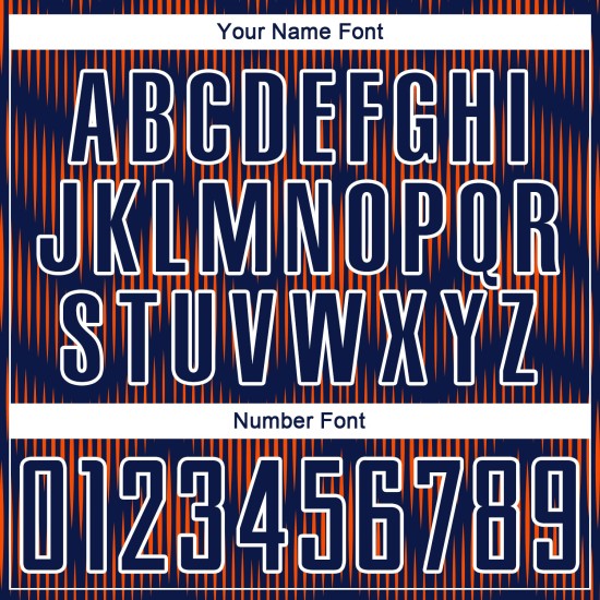 Benutzerdefiniertes Sublimations-Fußballtrikot in Marineblau und Orange mit weißer Linie Benutzerdefiniertes Sublimations-Fußballtrikot in Marineblau und Orange mit weißer Linie