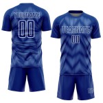 Benutzerdefiniertes Fußballtrikot mit Sublimationsdruck in Königsblau und Weiß Benutzerdefiniertes Fußballtrikot mit Sublimationsdruck in Königsblau und Weiß