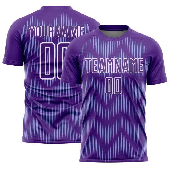 Benutzerdefinierte Lila Hellblau-Weiße Linie Sublimation Fußball Uniform Trikot Benutzerdefinierte Lila Hellblau-Weiße Linie Sublimation Fußball Uniform Trikot