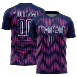 Benutzerdefiniertes Marineblau-Pink-Weiß-Linien-Sublimations-Fußballtrikot Benutzerdefiniertes Marineblau-Pink-Weiß-Linien-Sublimations-Fußballtrikot