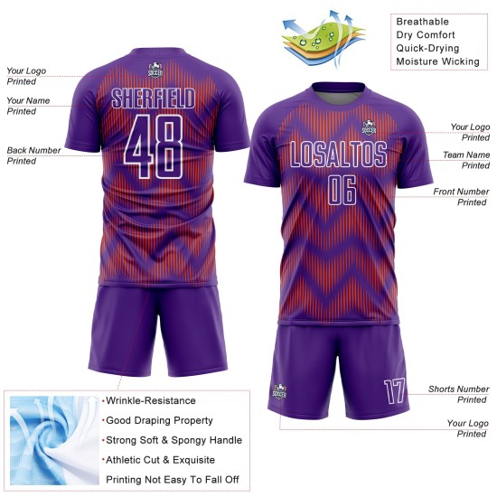 Benutzerdefinierte Lila Orange-Weiß Linie Sublimation Fußball Uniform Trikot Benutzerdefinierte Lila Orange-Weiß Linie Sublimation Fußball Uniform Trikot