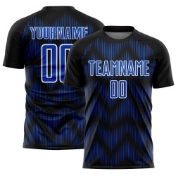 Benutzerdefiniertes Sublimations-Fußballtrikot mit der Linie „Black Thunder Blue-White“