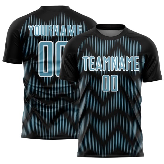 Benutzerdefiniertes Sublimations-Fußballtrikot mit schwarzer Schattenblau-weißer Linie Benutzerdefiniertes Sublimations-Fußballtrikot mit schwarzer Schattenblau-weißer Linie