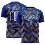 Benutzerdefiniertes Fußballtrikot mit Sublimationsdruck in Royal Gold und Weiß Benutzerdefiniertes Fußballtrikot mit Sublimationsdruck in Royal Gold und Weiß