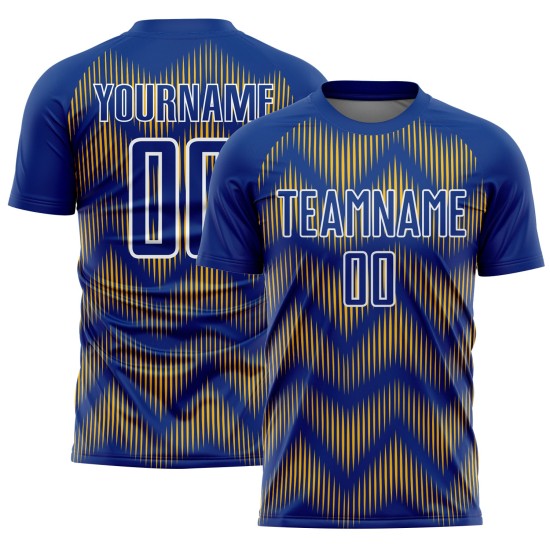 Benutzerdefiniertes Fußballtrikot mit Sublimationsdruck in Royal Gold und Weiß Benutzerdefiniertes Fußballtrikot mit Sublimationsdruck in Royal Gold und Weiß