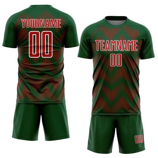Benutzerdefiniertes Sublimations-Fußballtrikot mit grün-rot-weißer Linie Benutzerdefiniertes Sublimations-Fußballtrikot mit grün-rot-weißer Linie