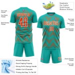 Benutzerdefiniertes Aqua Orange-Weiß Line Sublimation Fußballuniformtrikot Benutzerdefiniertes Aqua Orange-Weiß Line Sublimation Fußballuniformtrikot