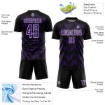 Benutzerdefiniertes schwarz-lila-weißes Sublimations-Fußballtrikot Benutzerdefiniertes schwarz-lila-weißes Sublimations-Fußballtrikot