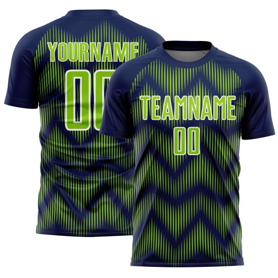 Benutzerdefiniertes Marineblaues Neongrün-Weißes Sublimations-Fußballtrikot Benutzerdefiniertes Marineblaues Neongrün-Weißes Sublimations-Fußballtrikot