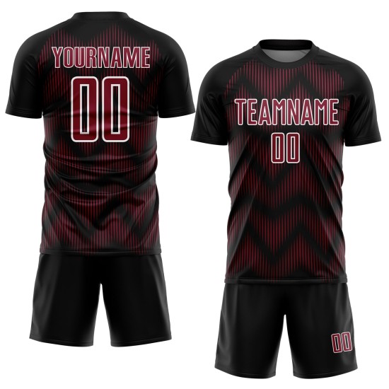 Benutzerdefinierte schwarz-rot-weiße Linie Sublimation Fußballuniform Trikot Benutzerdefinierte schwarz-rot-weiße Linie Sublimation Fußballuniform Trikot