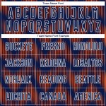 Benutzerdefiniertes Sublimations-Fußballtrikot in Marineblau und Orange mit weißer Linie Benutzerdefiniertes Sublimations-Fußballtrikot in Marineblau und Orange mit weißer Linie