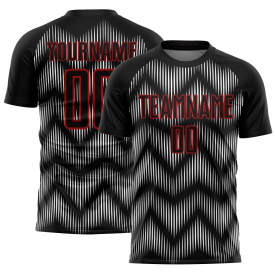 Benutzerdefiniertes schwarz-rot-weißes Sublimations-Fußballtrikot Benutzerdefiniertes schwarz-rot-weißes Sublimations-Fußballtrikot