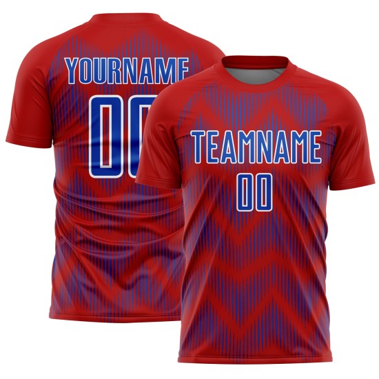Benutzerdefiniertes Red Thunder Blau-Weiß Line Sublimation Fußballuniform-Trikot Benutzerdefiniertes Red Thunder Blau-Weiß Line Sublimation Fußballuniform-Trikot