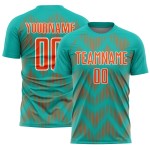 Benutzerdefiniertes Aqua Orange-Weiß Line Sublimation Fußballuniformtrikot Benutzerdefiniertes Aqua Orange-Weiß Line Sublimation Fußballuniformtrikot