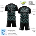 Benutzerdefiniertes Sublimations-Fußballtrikot mit schwarzer Eisblau-Weiß-Linie Benutzerdefiniertes Sublimations-Fußballtrikot mit schwarzer Eisblau-Weiß-Linie