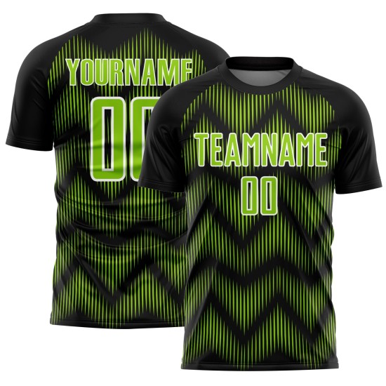 Benutzerdefiniertes schwarz-neongrün-weißes Sublimations-Fußballtrikot Benutzerdefiniertes schwarz-neongrün-weißes Sublimations-Fußballtrikot