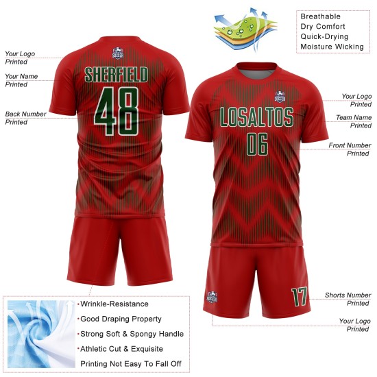 Benutzerdefiniertes rot-grün-weißes Sublimations-Fußballtrikot Benutzerdefiniertes rot-grün-weißes Sublimations-Fußballtrikot