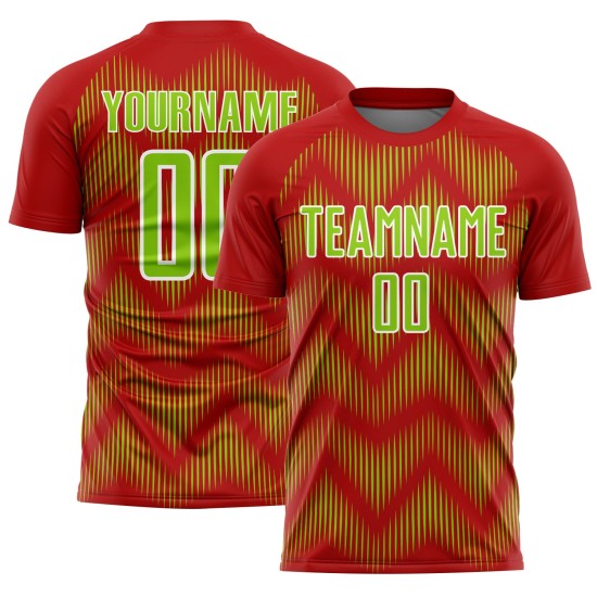 Benutzerdefiniertes Sublimations-Fußballtrikot mit roter, neongrüner und weißer Linie Benutzerdefiniertes Sublimations-Fußballtrikot mit roter, neongrüner und weißer Linie