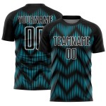 Benutzerdefiniertes Sublimations-Fußballtrikot der Black Lakes mit blau-weißer Linie Benutzerdefiniertes Sublimations-Fußballtrikot der Black Lakes mit blau-weißer Linie