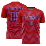 Benutzerdefiniertes Sublimations-Fußballtrikot in Rot/Mittelviolett/Schwarz Benutzerdefiniertes Sublimations-Fußballtrikot in Rot/Mittelviolett/Schwarz