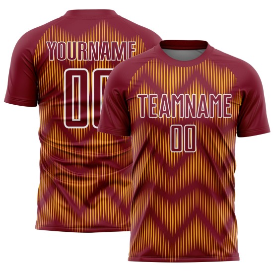 Benutzerdefiniertes purpurrotes Gold-Weiß-Linien-Sublimations-Fußballtrikot Benutzerdefiniertes purpurrotes Gold-Weiß-Linien-Sublimations-Fußballtrikot