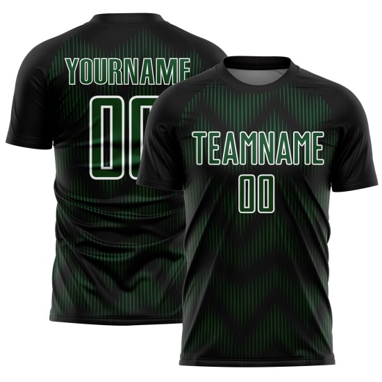 Benutzerdefiniertes schwarz-grün-weißes Sublimations-Fußballtrikot Benutzerdefiniertes schwarz-grün-weißes Sublimations-Fußballtrikot