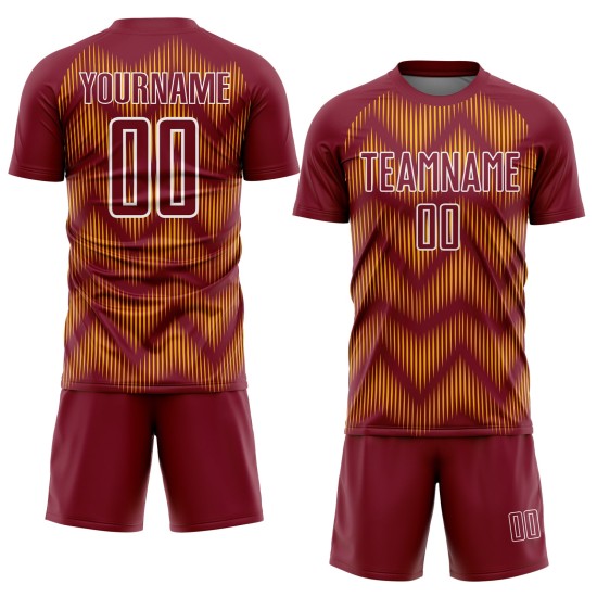 Benutzerdefiniertes purpurrotes Gold-Weiß-Linien-Sublimations-Fußballtrikot Benutzerdefiniertes purpurrotes Gold-Weiß-Linien-Sublimations-Fußballtrikot