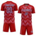 Benutzerdefiniertes Sublimations-Fußballtrikot in Rot/Mittelviolett/Schwarz Benutzerdefiniertes Sublimations-Fußballtrikot in Rot/Mittelviolett/Schwarz