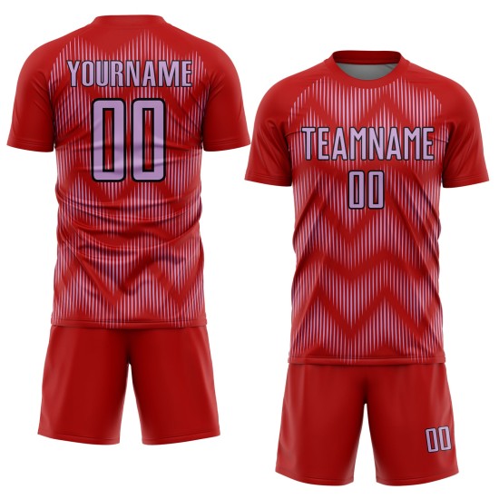 Benutzerdefiniertes Sublimations-Fußballtrikot in Rot/Mittelviolett/Schwarz Benutzerdefiniertes Sublimations-Fußballtrikot in Rot/Mittelviolett/Schwarz