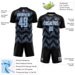 Benutzerdefiniertes schwarz-hellblau-weißes Sublimations-Fußballtrikot Benutzerdefiniertes schwarz-hellblau-weißes Sublimations-Fußballtrikot