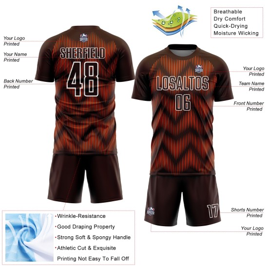 Benutzerdefiniertes braun-orange-weißes Sublimations-Fußballtrikot Benutzerdefiniertes braun-orange-weißes Sublimations-Fußballtrikot
