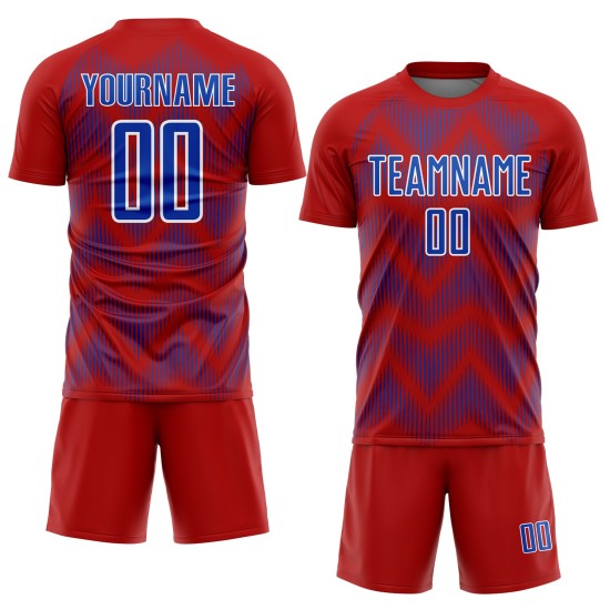 Benutzerdefiniertes Red Thunder Blau-Weiß Line Sublimation Fußballuniform-Trikot Benutzerdefiniertes Red Thunder Blau-Weiß Line Sublimation Fußballuniform-Trikot