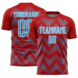 Benutzerdefiniertes Sublimations-Fußballtrikot mit rot-himmelblau-weißer Linie