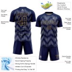Benutzerdefiniertes Sublimations-Fußballtrikot in Marineblau und Grau mit alter Goldlinie Benutzerdefiniertes Sublimations-Fußballtrikot in Marineblau und Grau mit alter Goldlinie