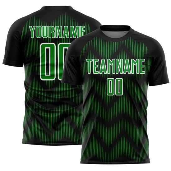 Benutzerdefiniertes Sublimations-Fußballtrikot mit schwarzer Grasgrün-weißer Linie Benutzerdefiniertes Sublimations-Fußballtrikot mit schwarzer Grasgrün-weißer Linie