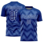 Benutzerdefiniertes Fußballtrikot mit Sublimationsdruck in Königsblau und Weiß Benutzerdefiniertes Fußballtrikot mit Sublimationsdruck in Königsblau und Weiß