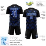 Benutzerdefiniertes Sublimations-Fußballtrikot mit der Linie „Black Thunder Blue-White“ Benutzerdefiniertes Sublimations-Fußballtrikot mit der Linie „Black Thunder Blue-White“