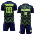 Benutzerdefiniertes Marineblaues Neongrün-Weißes Sublimations-Fußballtrikot Benutzerdefiniertes Marineblaues Neongrün-Weißes Sublimations-Fußballtrikot