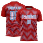 Benutzerdefiniertes rot-hellblau-weißes Sublimations-Fußballtrikot Benutzerdefiniertes rot-hellblau-weißes Sublimations-Fußballtrikot