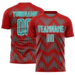Benutzerdefiniertes Sublimations-Fußballtrikot mit rot-weißer Linie Benutzerdefiniertes Sublimations-Fußballtrikot mit rot-weißer Linie
