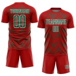 Benutzerdefiniertes Sublimations-Fußballtrikot mit roter Kelly-Grün-Weiß-Linie Benutzerdefiniertes Sublimations-Fußballtrikot mit roter Kelly-Grün-Weiß-Linie